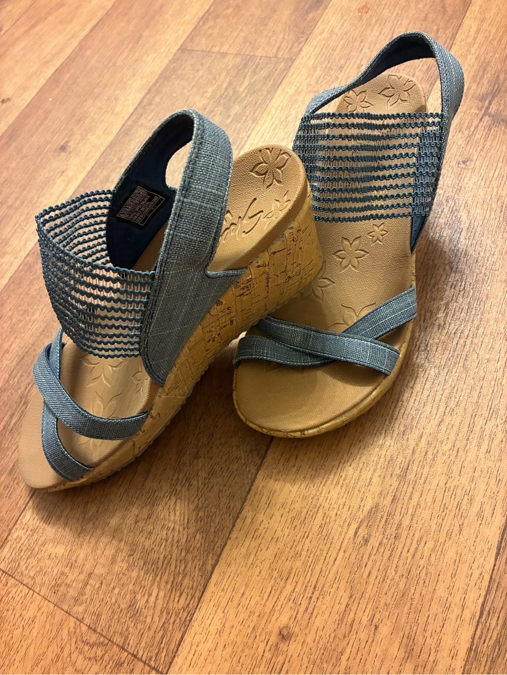 Casual Blue Elastic Strap Wedge Sandals